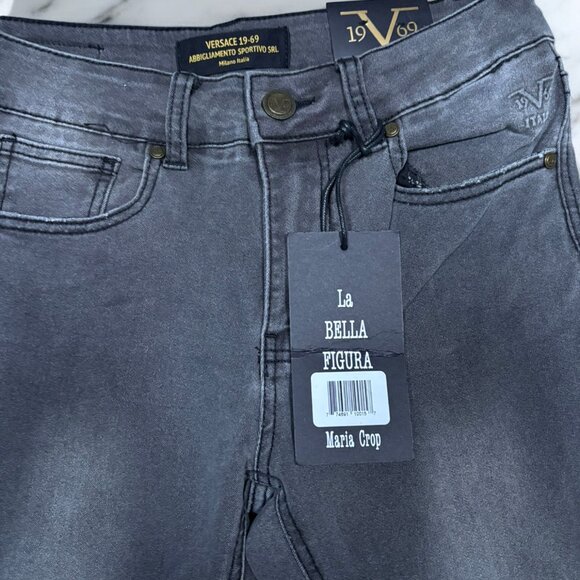 Versace 19V69 Italia Grey Jeans Stretch Skinny Cuffed Crop For Woman Size 29 - Picture 4 of 8